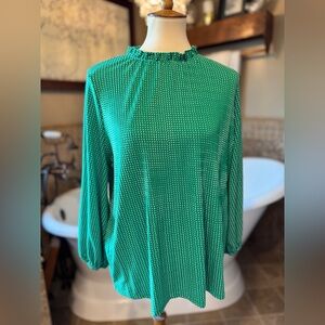 Adrianna Papell Green White Polka Dot Blouse Polyester Elastane Blend large